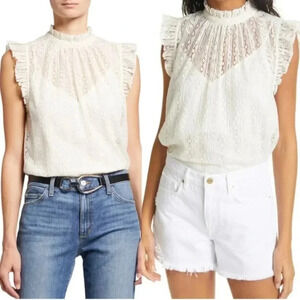 Frame Eyelet lace sleeves ruffle blouse top XL